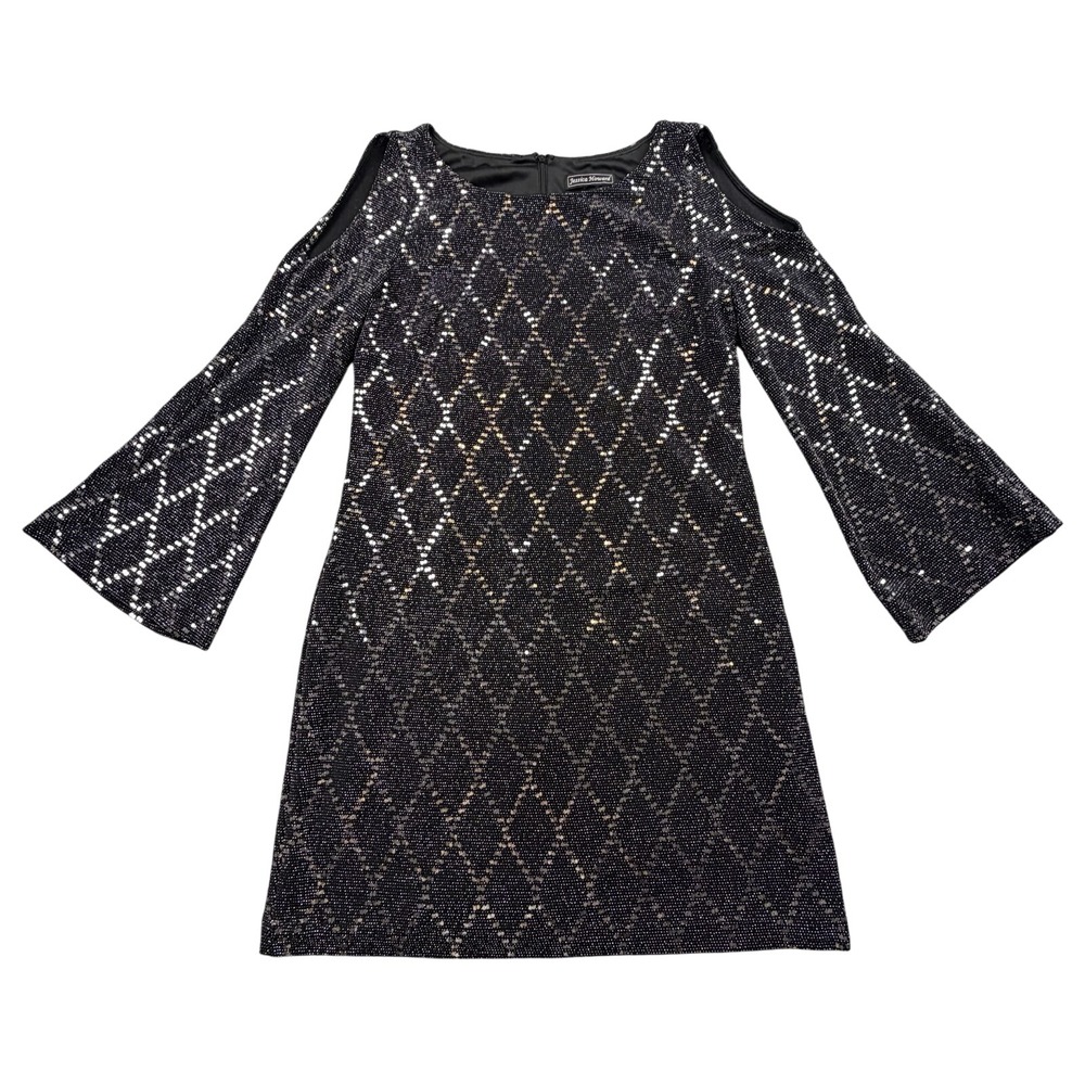 Jessica Howard Cold Shoulder Metallic Diamond Dress Size 6‎